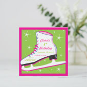 Ice Skating Birthday Invitation roze & Green Kaart (Staand voorkant)