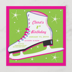 Ice Skating Birthday Invitation roze & Green Kaart