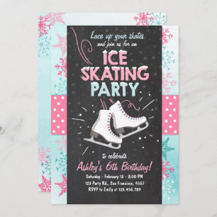Ice Skating Birthday Invitation Schaats Winter Pin Kaart