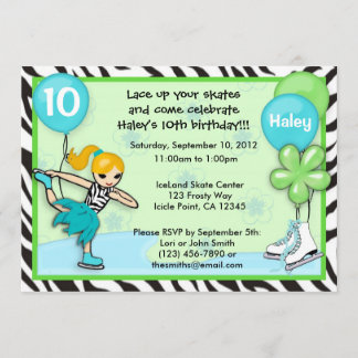 Ice Skating Birthday Invitation zebra print Kaart