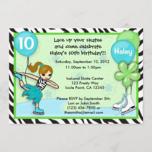 Ice Skating Birthday Invitation zebra print Kaart