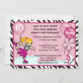 Ice Skating Birthday Invitation zebra print roze Kaart (Voorkant)