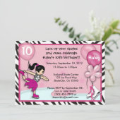 Ice Skating Birthday Invitation zebra print roze Kaart (Staand voorkant)
