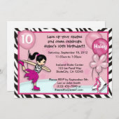 Ice Skating Birthday Invitation zebra print roze Kaart (Voorkant / Achterkant)