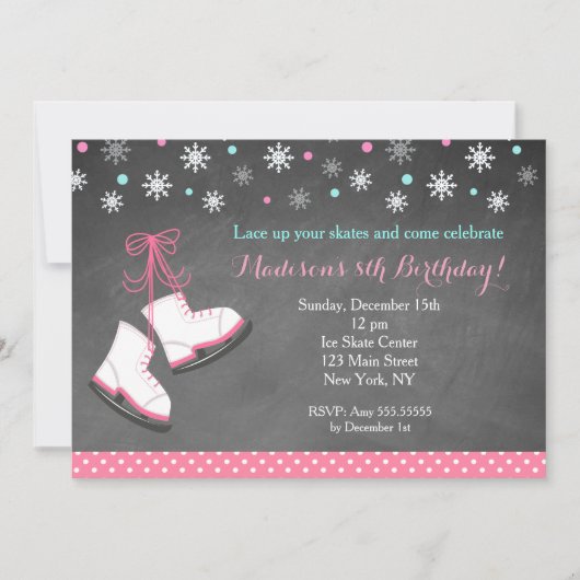 Ice Skating Birthday Invitations Kaart (Voorkant)