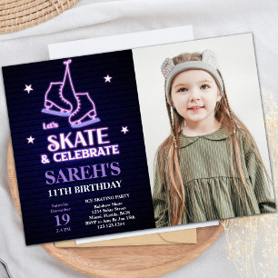 Ice Skating Birthday Invitations met foto Kaart
