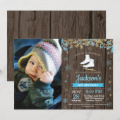 Ice Skating Birthday Party Blue Schaats Foto Kaart (Voorkant / Achterkant)