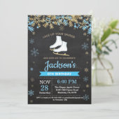 Ice Skating Birthday Party Blue Schaats Invitation Kaart (Staand voorkant)