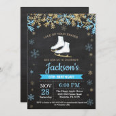 Ice Skating Birthday Party Blue Schaats Invitation Kaart (Voorkant / Achterkant)