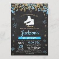 Ice Skating Birthday Party Blue Schaats Invitation