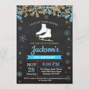 Ice Skating Birthday Party Blue Schaats Invitation Kaart