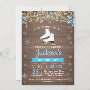 Ice Skating Birthday Party Blue Schaats Invitation Kaart