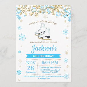 Ice Skating Birthday Party Blue Schaats Invitation Kaart