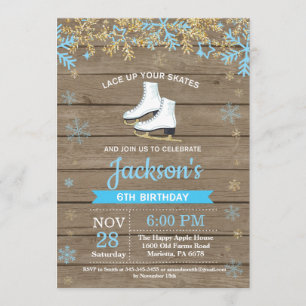 Ice Skating Birthday Party Blue Schaats Invitation Kaart