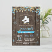 Ice Skating Birthday Party Blue Schaats Invitation Kaart (Staand voorkant)