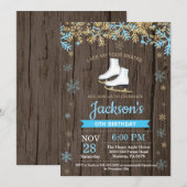 Ice Skating Birthday Party Blue Schaats Invitation Kaart (Voorkant / Achterkant)