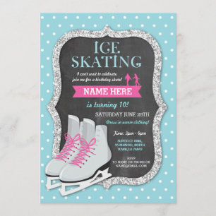 Ice Skating Birthday Party Chalk Schaats Invite Kaart