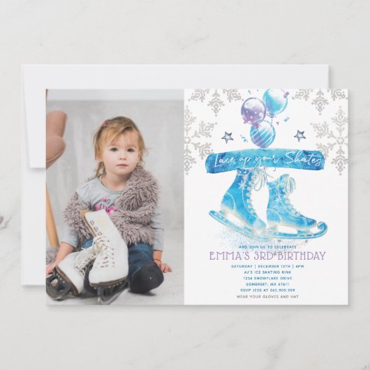 Ice Skating Birthday Party Foto Kaart (Voorkant)