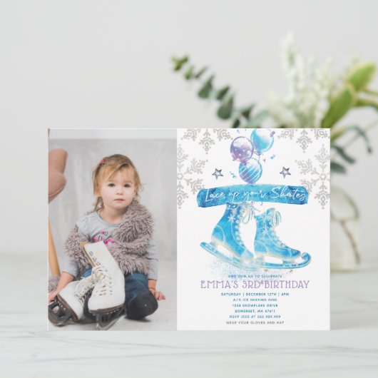 Ice Skating Birthday Party Foto Kaart (Staand voorkant)