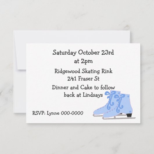 Ice Skating Birthday Party Invitation Kaart (Achterkant)