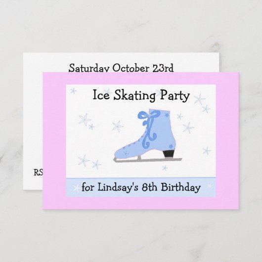 Ice Skating Birthday Party Invitation Kaart (Voorkant / Achterkant)