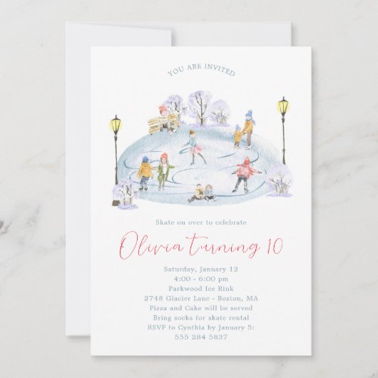 Ice Skating Birthday Party Invitation Kaart (Voorkant)