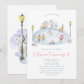 Ice Skating Birthday Party Invitation Kaart (Voorkant / Achterkant)