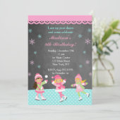 Ice Skating Birthday Party Invitations Kaart (Staand voorkant)