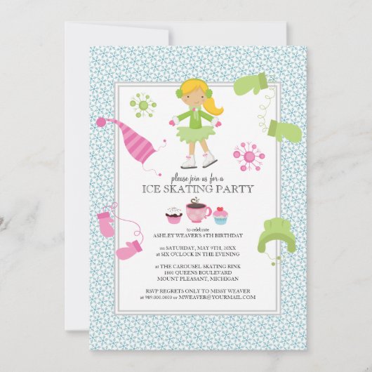 Ice Skating Birthday Party Invitations Kaart (Voorkant)