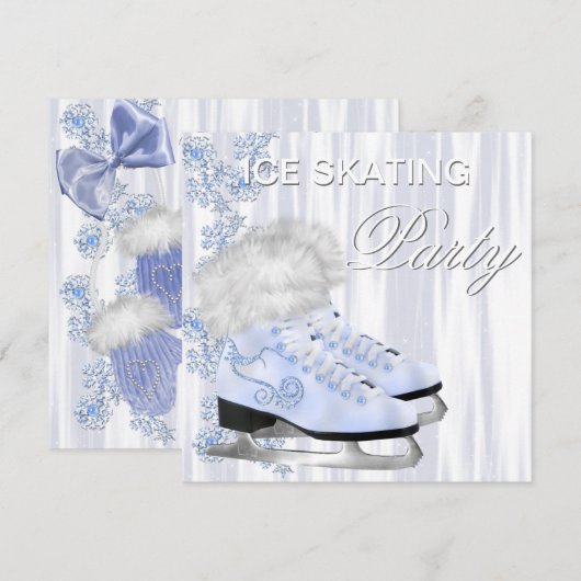 Ice Skating Birthday Party Invitations Kaart (Voorkant / Achterkant)