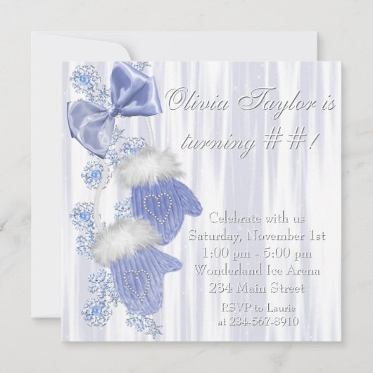 Ice Skating Birthday Party Invitations Kaart (Achterkant)