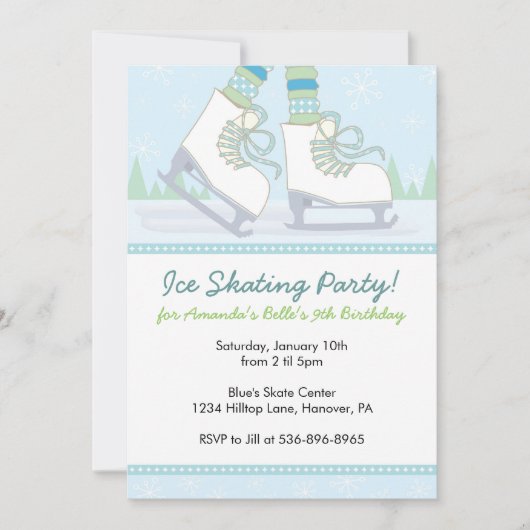 Ice Skating Birthday Party Invitations Kaart (Voorkant)