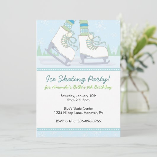 Ice Skating Birthday Party Invitations Kaart (Staand voorkant)