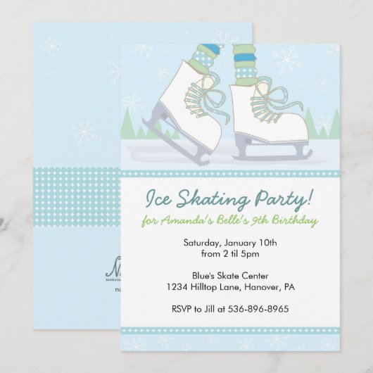 Ice Skating Birthday Party Invitations Kaart (Voorkant / Achterkant)