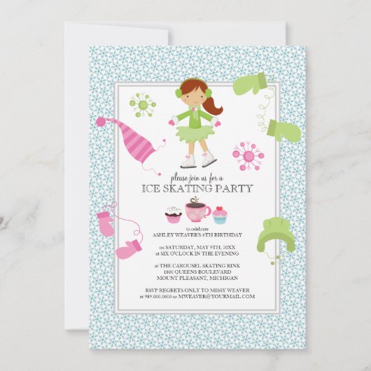 Ice Skating Birthday Party Invitations Kaart (Voorkant)
