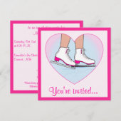 Ice Skating Birthday Party met roze Kaart (Voorkant / Achterkant)