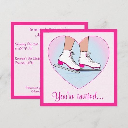 Ice Skating Birthday Party met roze Kaart (Voorkant / Achterkant)