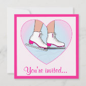 Ice Skating Birthday Party met roze Kaart (Voorkant)