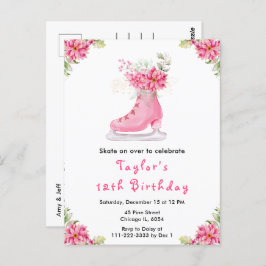 Ice Skating Birthday Party Pink Briefkaart