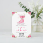 Ice Skating Birthday Party Pink Briefkaart (Staand voorkant)