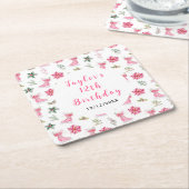 Ice Skating Birthday Party Pink Kartonnen Onderzetters (Schuin)