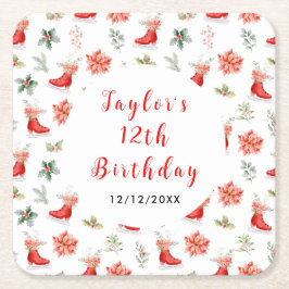 Ice Skating Birthday Party Red Kartonnen Onderzetters