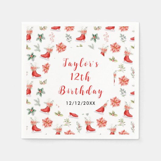 Ice Skating Birthday Party Red Servet (Voorkant)