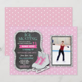 Ice Skating Birthday Party roze foto Schaats nodig Kaart (Voorkant / Achterkant)