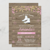 Ice Skating Birthday Party roze Schaats Invitation Kaart (Voorkant / Achterkant)