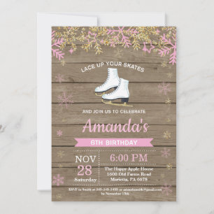 Ice Skating Birthday Party roze Schaats Invitation Kaart