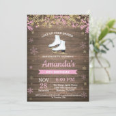 Ice Skating Birthday Party roze Schaats Invitation Kaart (Staand voorkant)