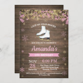 Ice Skating Birthday Party roze Schaats Invitation Kaart (Voorkant / Achterkant)