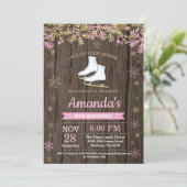 Ice Skating Birthday Party roze Schaats Invitation Kaart (Staand voorkant)