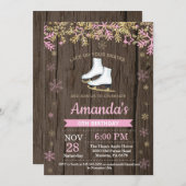 Ice Skating Birthday Party roze Schaats Invitation Kaart (Voorkant / Achterkant)